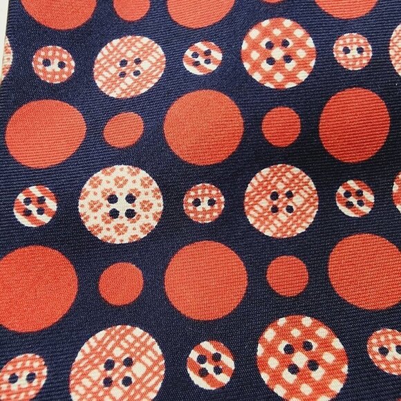 MADELIOS PARIS Men's 100% Silk Necktie ITALY Designer Blue Red Button Print - Picture 1 of 5